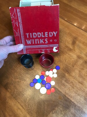 VNTG Peter Pan Tiddledy Winks OLD RED BOX Comes w Rules Cups Winks In Nice Cond.