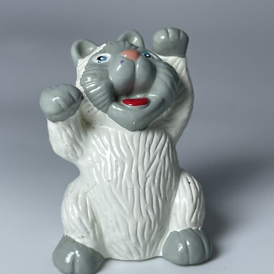 Jasman Vintage Toy PVC Figure of White Gray Cat Arms Raised 1.75