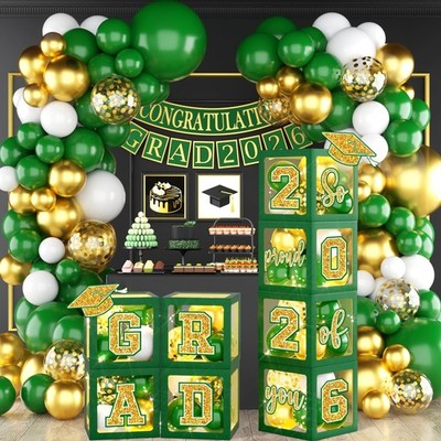 Graduation Decorations Class of 2026,Green and Gold Graduation Decorations 2026