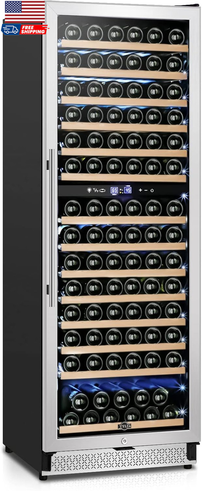 24 Inch Wine Fridge Dual Zone 180 Bottle Wine Cooler Refrigerator with Stainles