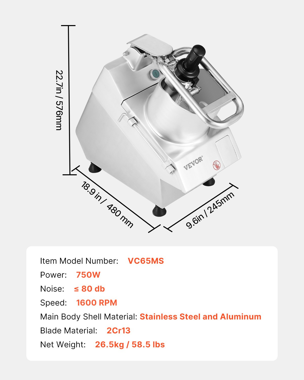 VEVOR Robot da Cucina Tritatutto con 6 Lame in Acciaio Inox