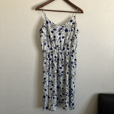 Zara Basic Large Sundress Blue Floral Sleeveless Adjustable Strap Elastic Waist 