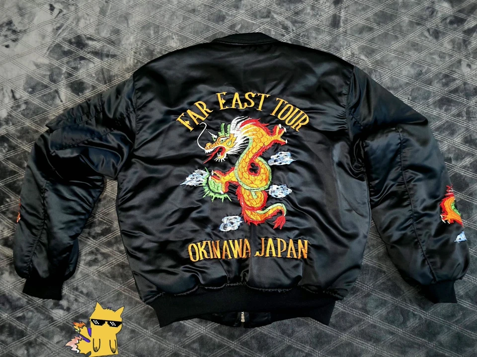 Vintage Far East Tour Okinawa Japan Embroidered Dragon Bomber Jacket  - Y2K - Image 2 of 4