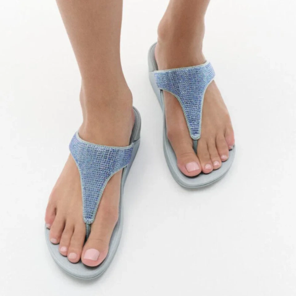 COMODA CHANCLA ERGONOMICA MUJER FITFLOP LULU CRYSTAL EMBELLISHED  AZUL - Imagen 2 de 4