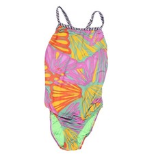 Vintage 80s 90s swimsuit one piece colorful high cut retro butterfly sz S