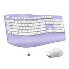 Ergonomic Wireless Keyboard and Mouse Combo, Wave Keys Keyboard with Purple