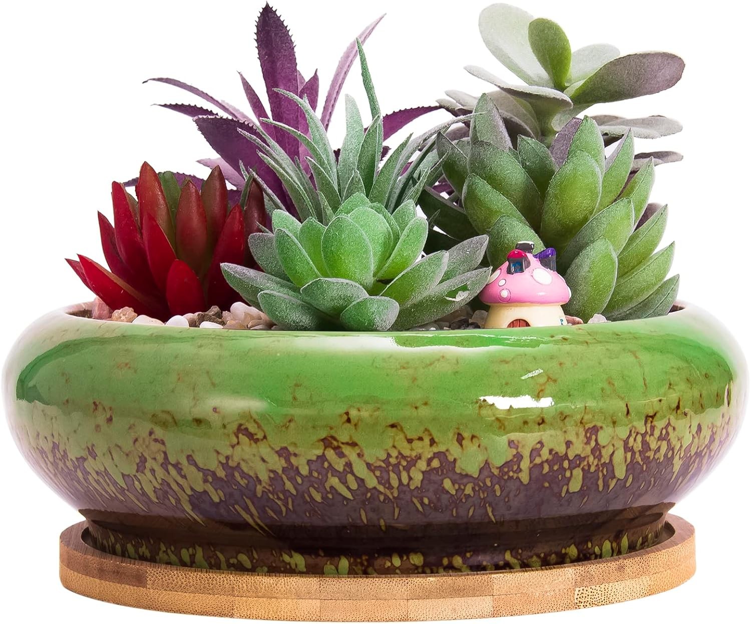 ARTKETTY Succulent Plant Pot, 18.5CM Large Bonsai Pot with Tray Ceramic Succule