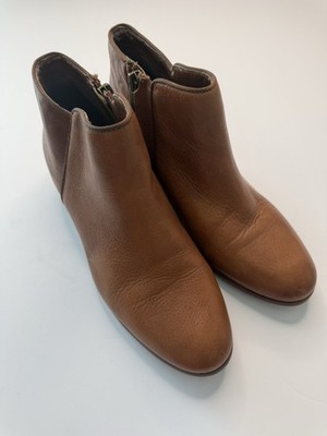 Sam Edelman Petty Ankle Boots Womens Size US 7 Brown Leather Block Heel Side Zip