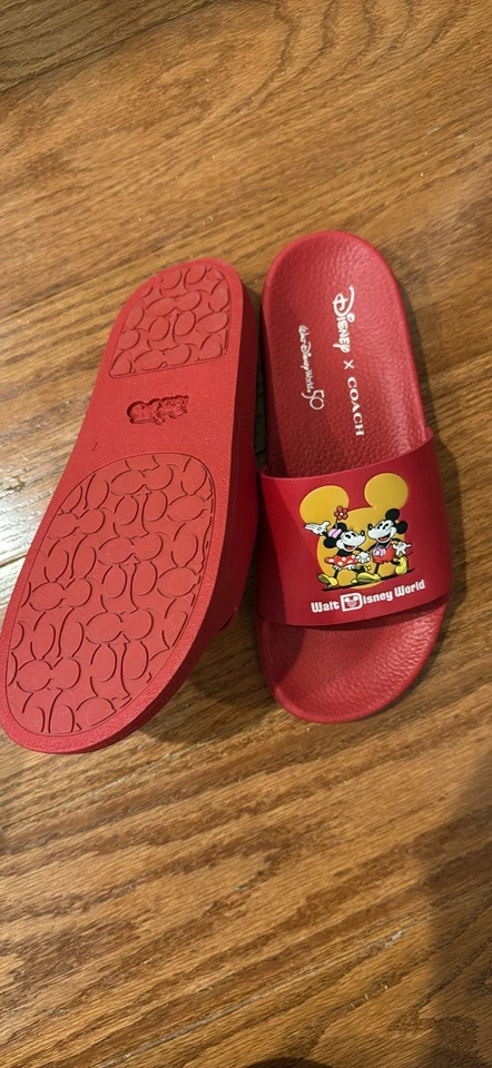 *ENTRENADOR* (talla 7) Disney X Mickey/Minnie Diapositiva ROJA Walt Disney World 50 Aniversario Foto 3 de 4