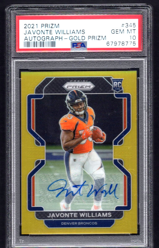 2021 PANINI PRIZM AUTO  GOLD #345 JAVONTE WILLIAMS /10 PSA 10  -3855