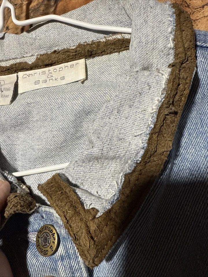 vtg Christopher Banks s  Jean Duster Ranch Coat Western brass  Button Womens L - Image 3 of 4