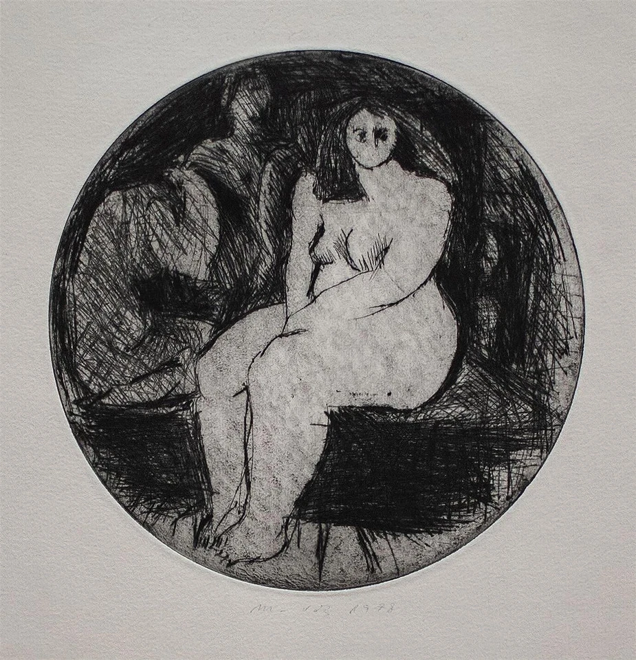 Marika Voß Frauenakt sitzend Ostdeutsche Kunst Berlin signiert Radierung 1978 - Bild 3 von 3