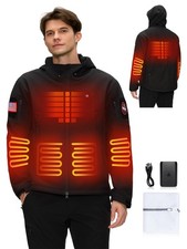 Men's Heated Jacket with 12V Battery, Soft Shell Electric Coat & Hood