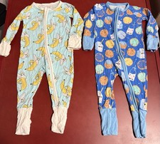 2- Little Sleepies Milk  Cookies Blue Bananas Yellow Bamboo Zippie 0-3 Months