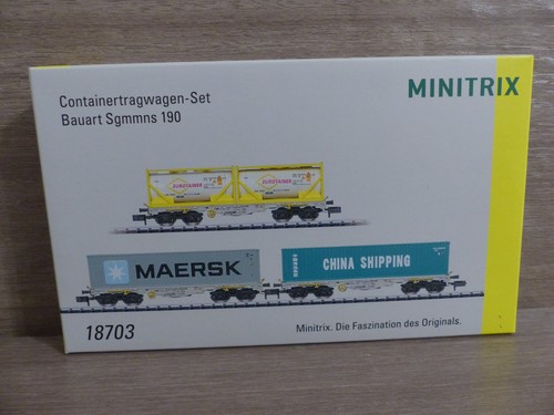 Minitrix N 18703 Containertragwagen-Set Bauart Sgmmns 190 in OVP | Condition: Neu