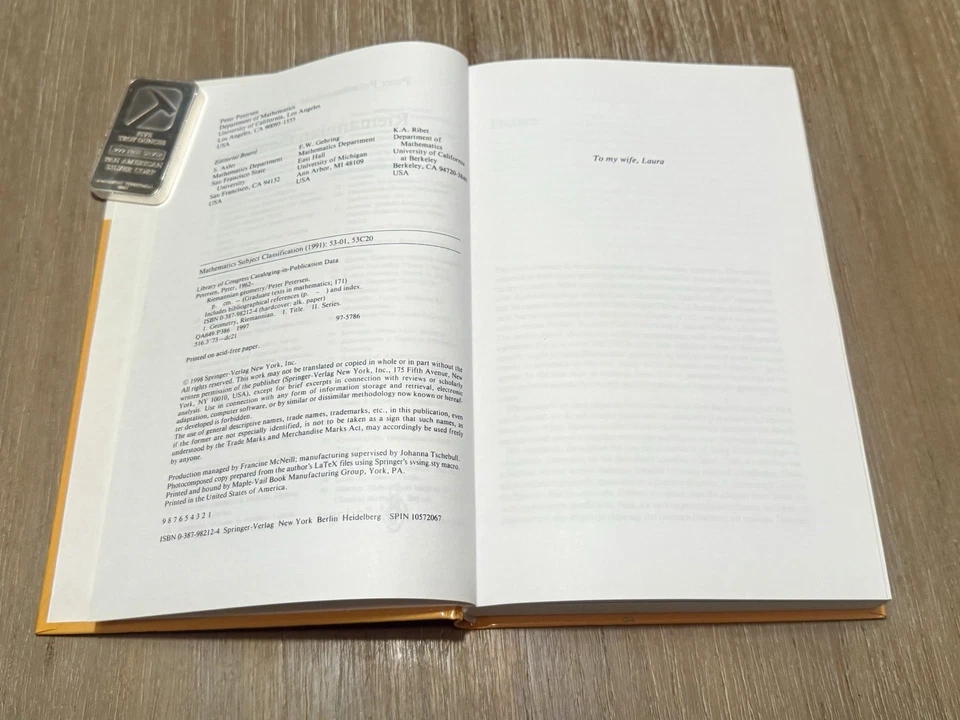 RIEMANNIAN GEOMETRY by Peter Petersen 1998 HC - Image 3 of 4