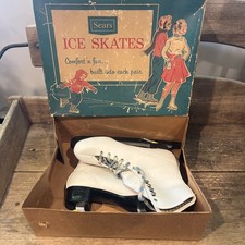 VTG Sears Women's/Ladies Pair of Figure Ice Skates w/Box White Size 8  guards