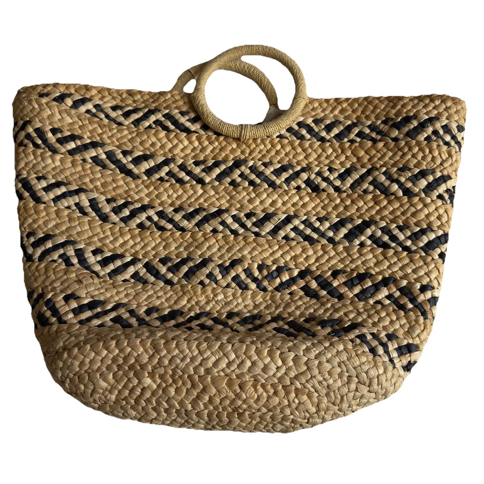 Bolso de Mano L*Space Nessa Paja Negro Bronceado Doble Asa Correa para el Hombro Cordón Playa Foto 2 de 4