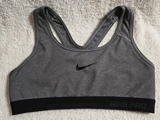Nike Pro Dri Fit Woman's Sports Bra Gray Black Trim Racerback Wireless Size Sm