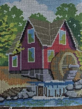 Sunset needlepoint kit Autumn Mill Pond by Barbara Jennings 11 x 14 in 100% wool