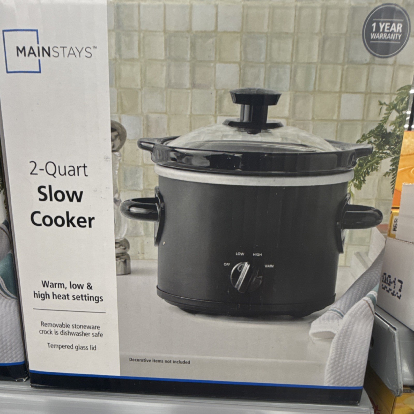 Mainstays 2-Quart Slow Cooker Black Removable Crock Glass Lid Dishwasher Safe