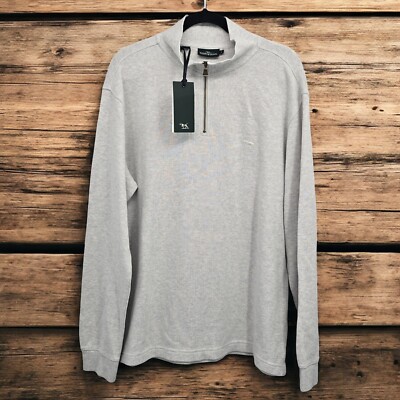 Rodd & Gunn Sweater Men Large Light Gray Quarter Zip 100% Australian Cotton NWT
