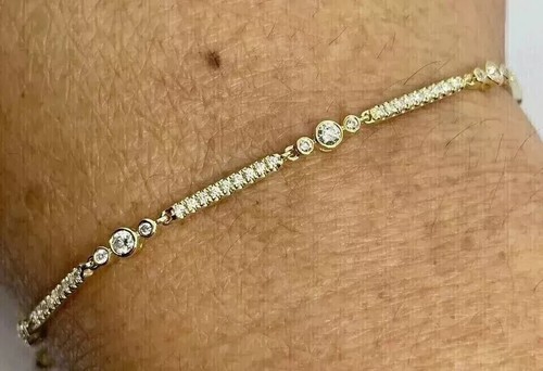5CT Round Lab-Created Moissanite Women's Tennis Bracelet 14K Yellow Gold Plated - Picture 6 of 6