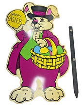 Vintage Happy Easter Bunny Holding Egg Basket Yard Decor 28" Stake Sign