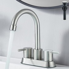 Brushed Nickel Bathroom Sink Faucet 2 Handle Swivel Waterfall Mixer Tap w/ Drain