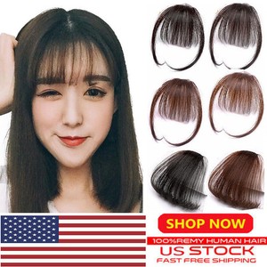 New Thin Mini Air Bangs Human Hair Extension Clip In Fringe Front