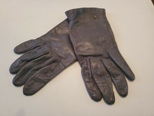 Vintage Aris Women  s Stainguard gray Leather Gloves Size S, Silk   Lined