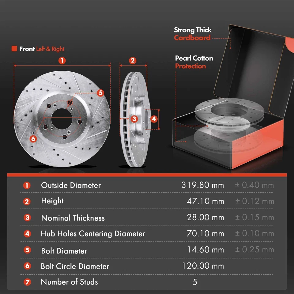 Rotores de freno delanteros y traseros perforados y pastillas de freno de cerámica para Honda Ridgeline 06-11 Foto 3 de 4
