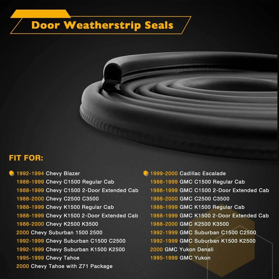 2X Rubber Door Weatherstrip Seals Set For 88-00 GMC Suburban C/K 1500 2500 3500 Foto 2 de 4