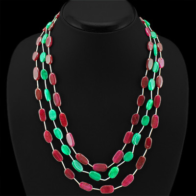 BUYERS TOP FAVOURITE 239.00 CTS EARTH MINED RUBY & GREEN EMERALD BEADS NECKLACE