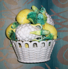 Mid Century ITALIAN MAJOLICA Porcelain Lemons Pineapple White Basket Centerpiece
