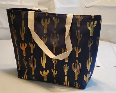 Navy Blue Metallic Cactus 2 Piece Tote Set