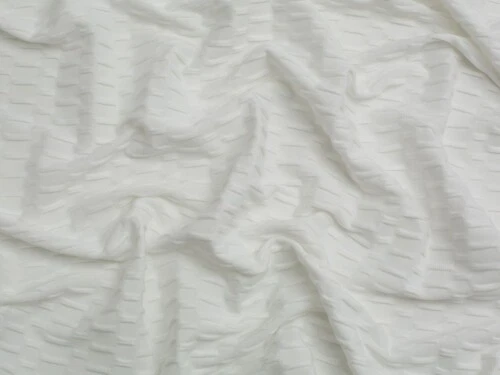Minerva Block Textured Stretch Knit Fabric Soft White per metre