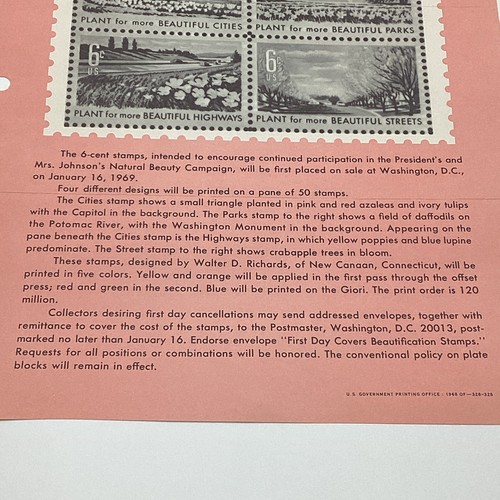 1969 6¢ Beautification Of America Commemorative Postage Stamp FDC Bulletin Ad. - Picture 3 of 4