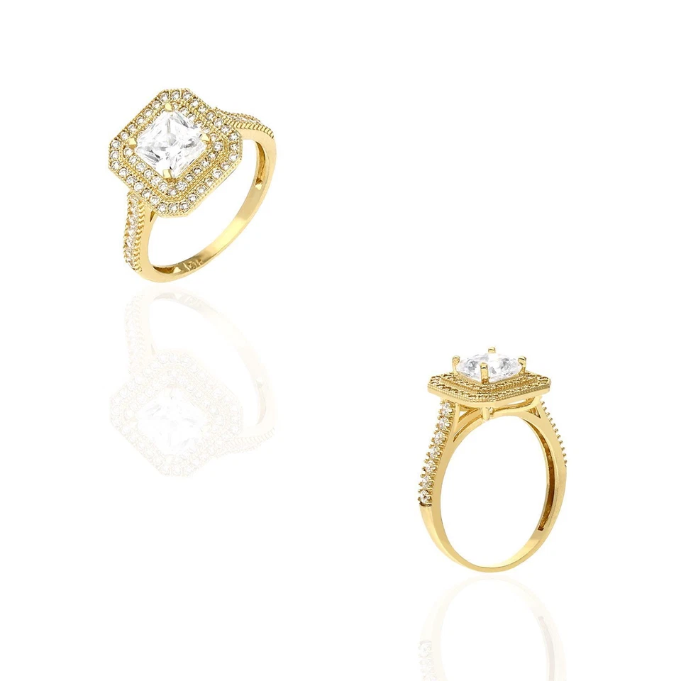 Real 10K Gold 2Ct Asscher Double Halo Engagement Ring - Image 3 of 4