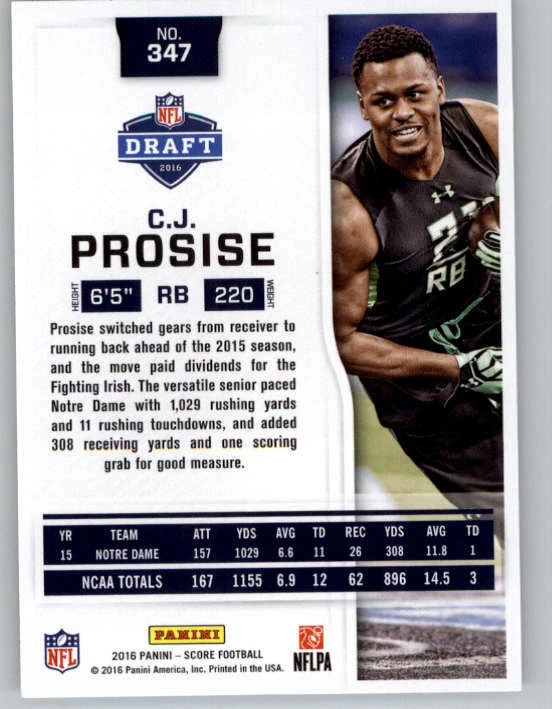 2016 Score #347 C.J. Prosise RC (ref 150000) - Image 2 of 2