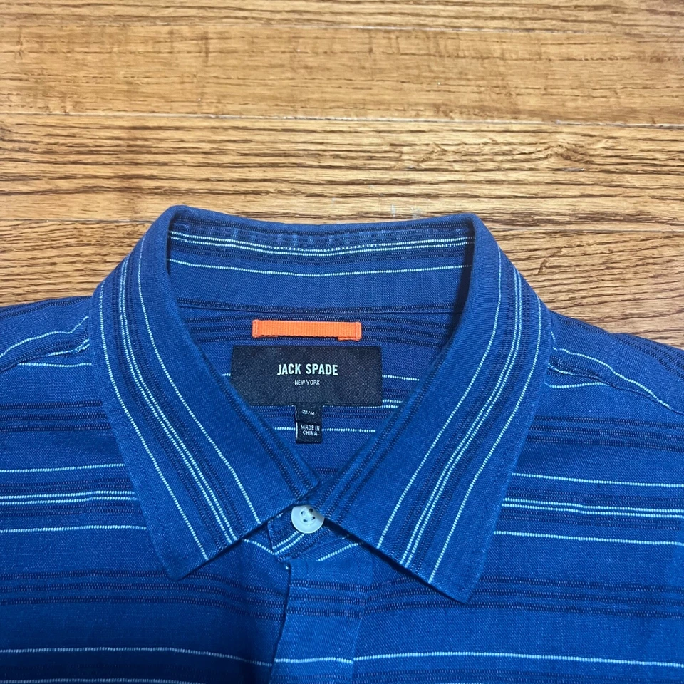 Jack Spade Shirt Mens Medium Blue Striped Button Up Casual Preppy Short Sleeve - Image 3 of 4