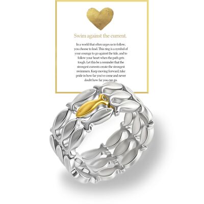 Swim Against the Current Ring Anti-Tarnish,Just Keep Swimming Ring,Unique Fis...