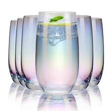 Iridescent Drinking Glasses Set of 6 - Highball Water Glasses - Glass Cups fo...
