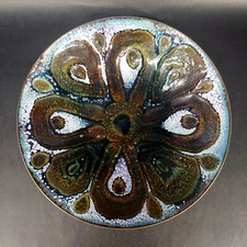 Mid-Century Modern Enamel On Copper Flower Bowl 6.5" mAAQ