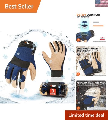 3-Pairs Touchscreen Leather Gloves for Cold Storage - Size S, Dark Blue