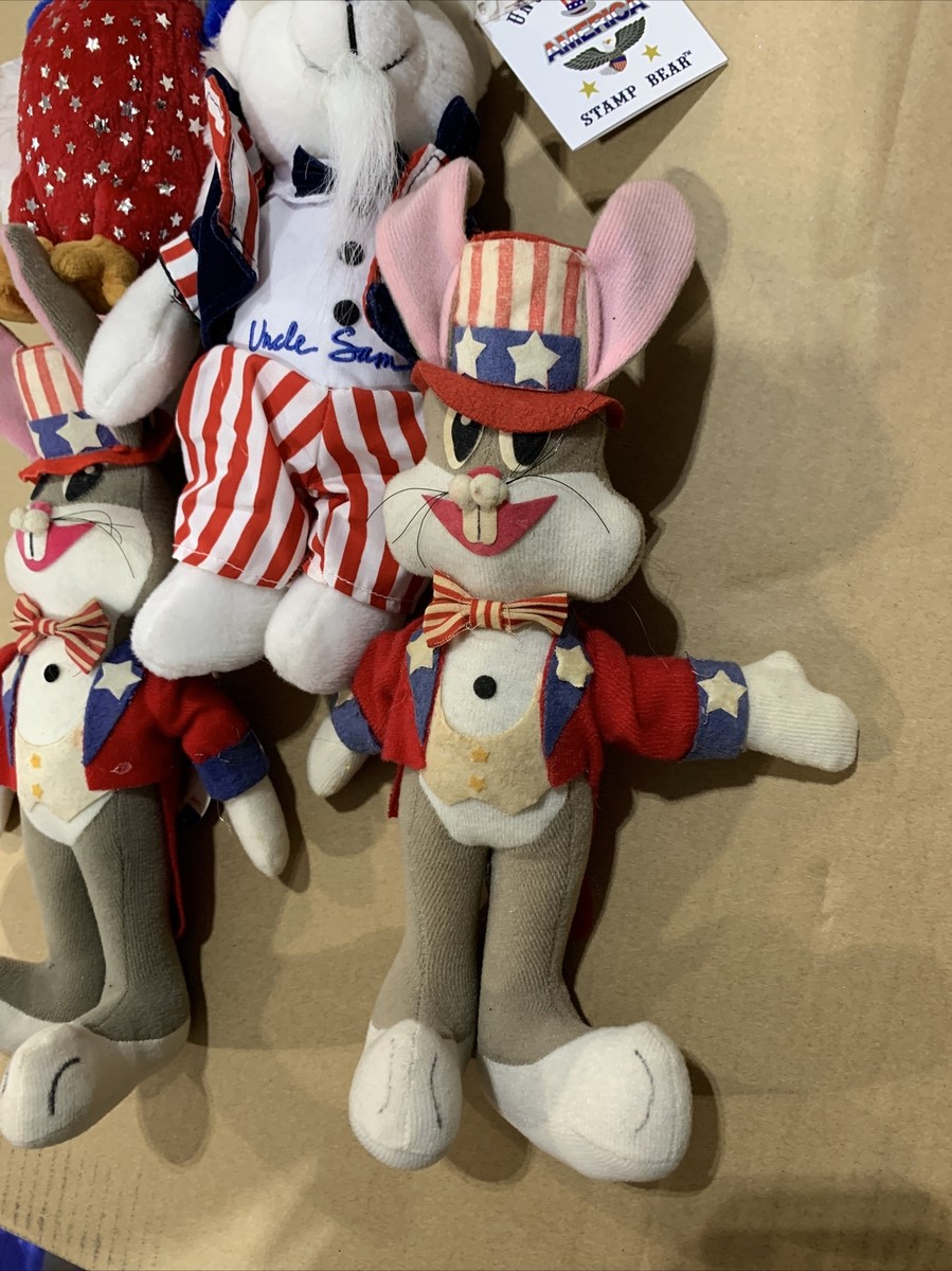 Uncle Sam Stamp Bear Teddy USPS Patriotic plush, lot of 4 Bugs