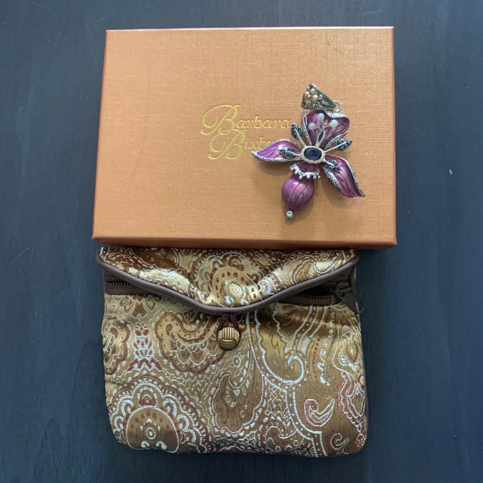 Colgante Barbara Bixby Plata Esterlina Oro 18K Flor Orquídea Esmalte Lolita Estat Foto 2 de 4