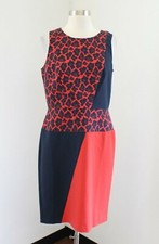 Ann Taylor Blue Red Color Block Leopard Print Sleeveless Dress Size 6 Cheetah