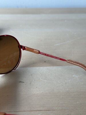 Vintage Swiss Army Sunglasses Aviator 4000 Men - Red W/ Leather