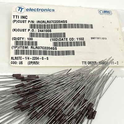 100 Stück - TT Electronics RLR07C2204GS Widerstand feststehend 2,2M Ohm 2% 0,...